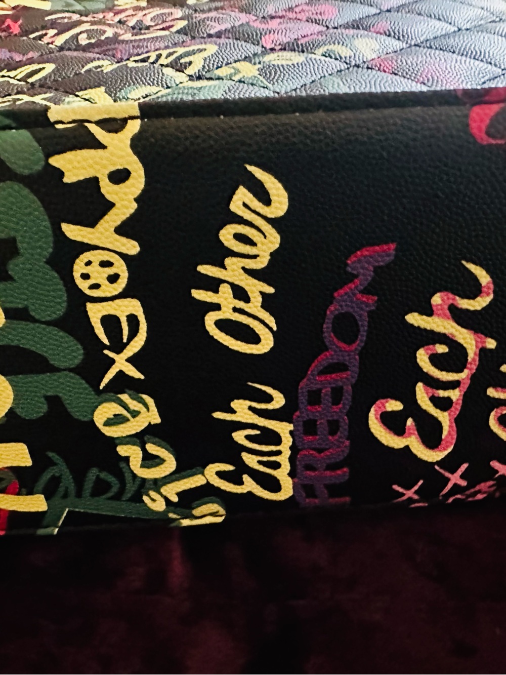 NEW! ✨ Quilted Graffiti Print Chain Shoulder Bag & Matching Wallet Multicolor - Picture 12 of 13
